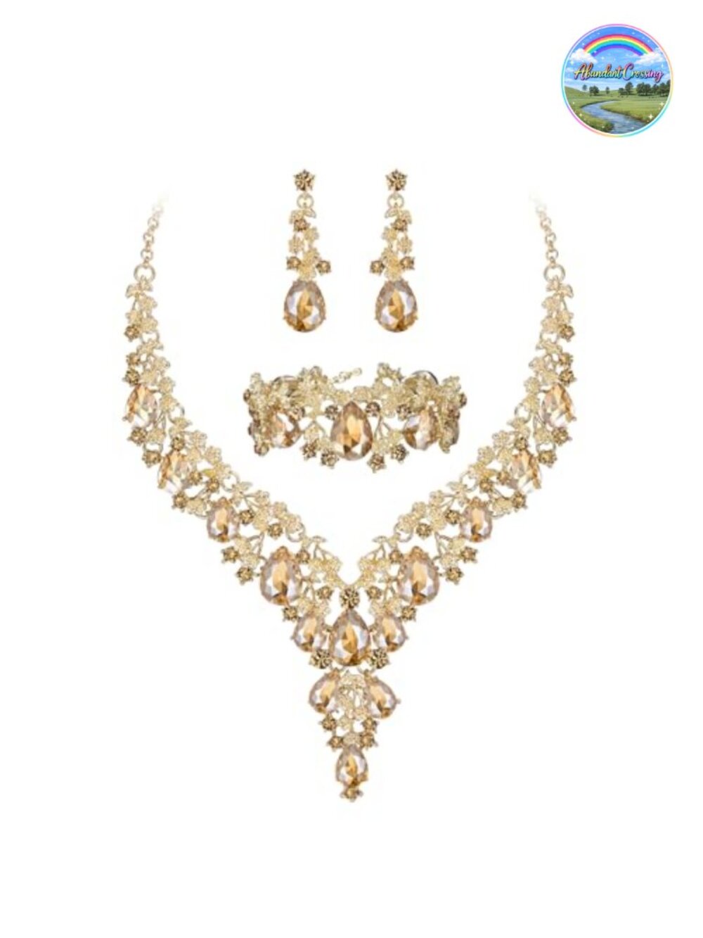 Bridal Wedding Jewelry Set Austrian Crystal Necklace Earrings Bracelet Women